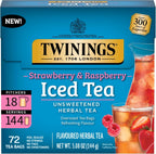 Twinings Strawberry & Raspberry Herbal Iced Tea, 72 Oversized Tea Bags, Makes 18 Pitchers or 144 Servings, Unsweetened, Naturally Caffeine-Free, 72 Count (Pack of 1)