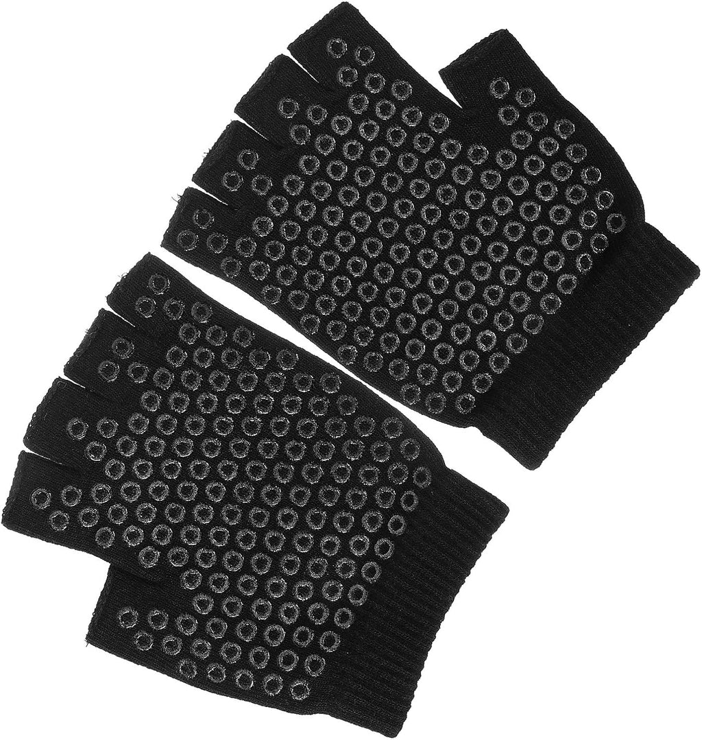 Healifty Yoga Gloves for Women, Fingerless Anti-Slip Workout Gloves with Sweat Absorption, Breathable Fitness Hand Protector for Pilates and Outdoor Sports, 1 Pair Black
