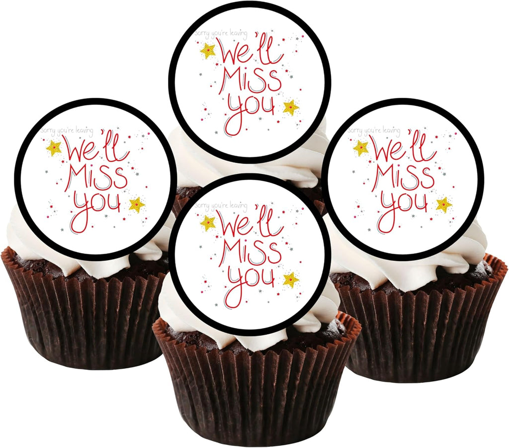 We’ll Miss You Edible Cupcake Toppers, Retirement Party Decorations Cake Decor, Farewell We Will Miss You Edible Cake Decorations, Happy Retirement Decor, 24 x 4cm / 1.5 Inch PRECUT Discs