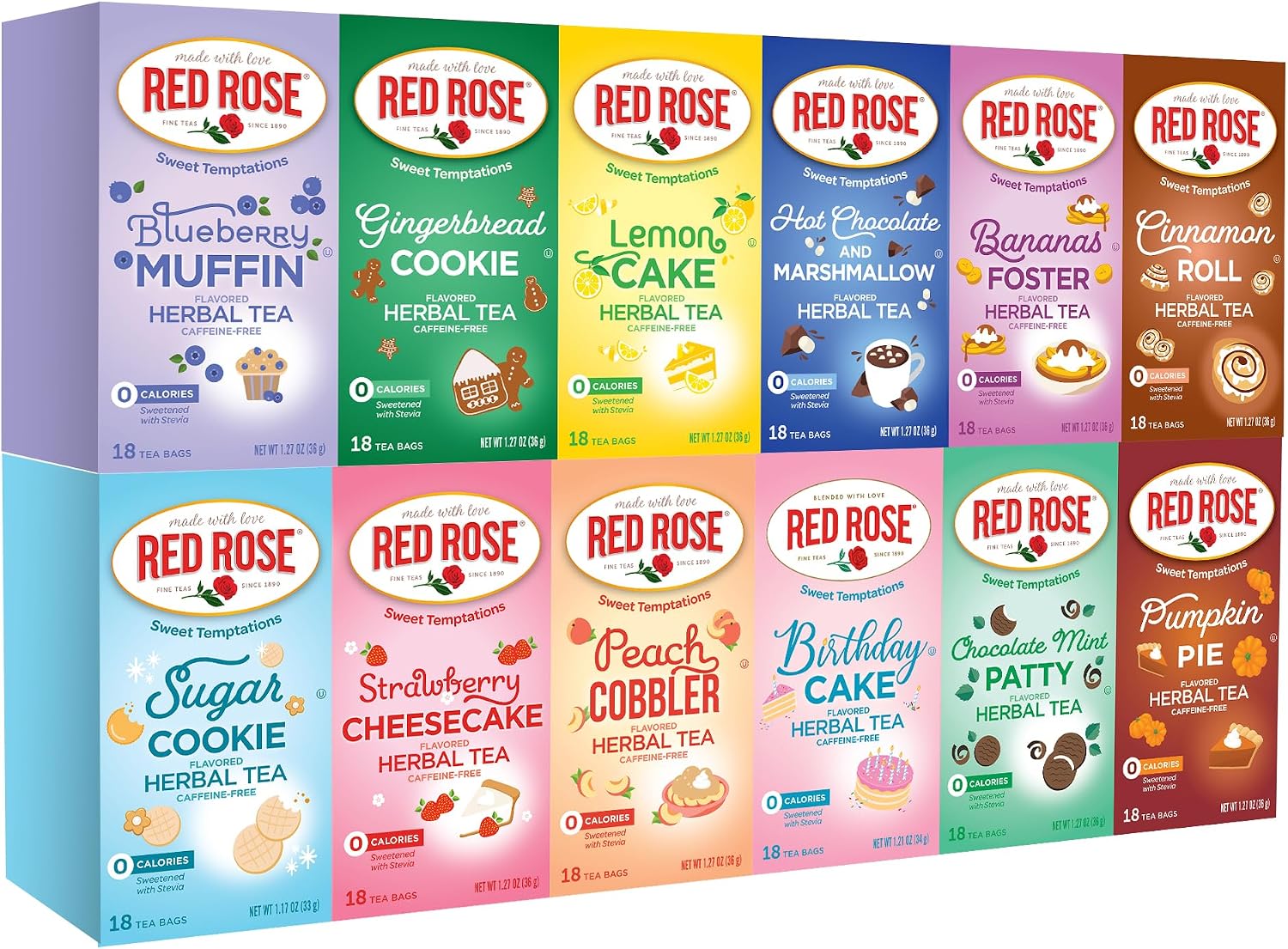 Red Rose Sweet Temptations Dessert Tea BUILD YOUR OWN BUNDLE Choose four or More Flavors Zero Sugar, Caffeine Free Flavored Delicious Beverage Herbal Tea (Minimum 4 Selections & Maximum 12 Selections)