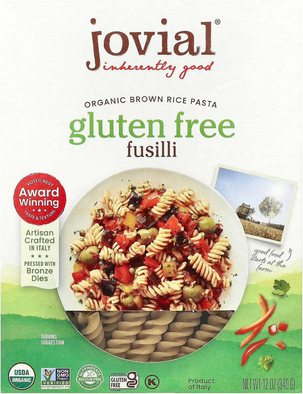 JOVIAL Organic Brown Rice Fusilli Pasta, 12 OZ