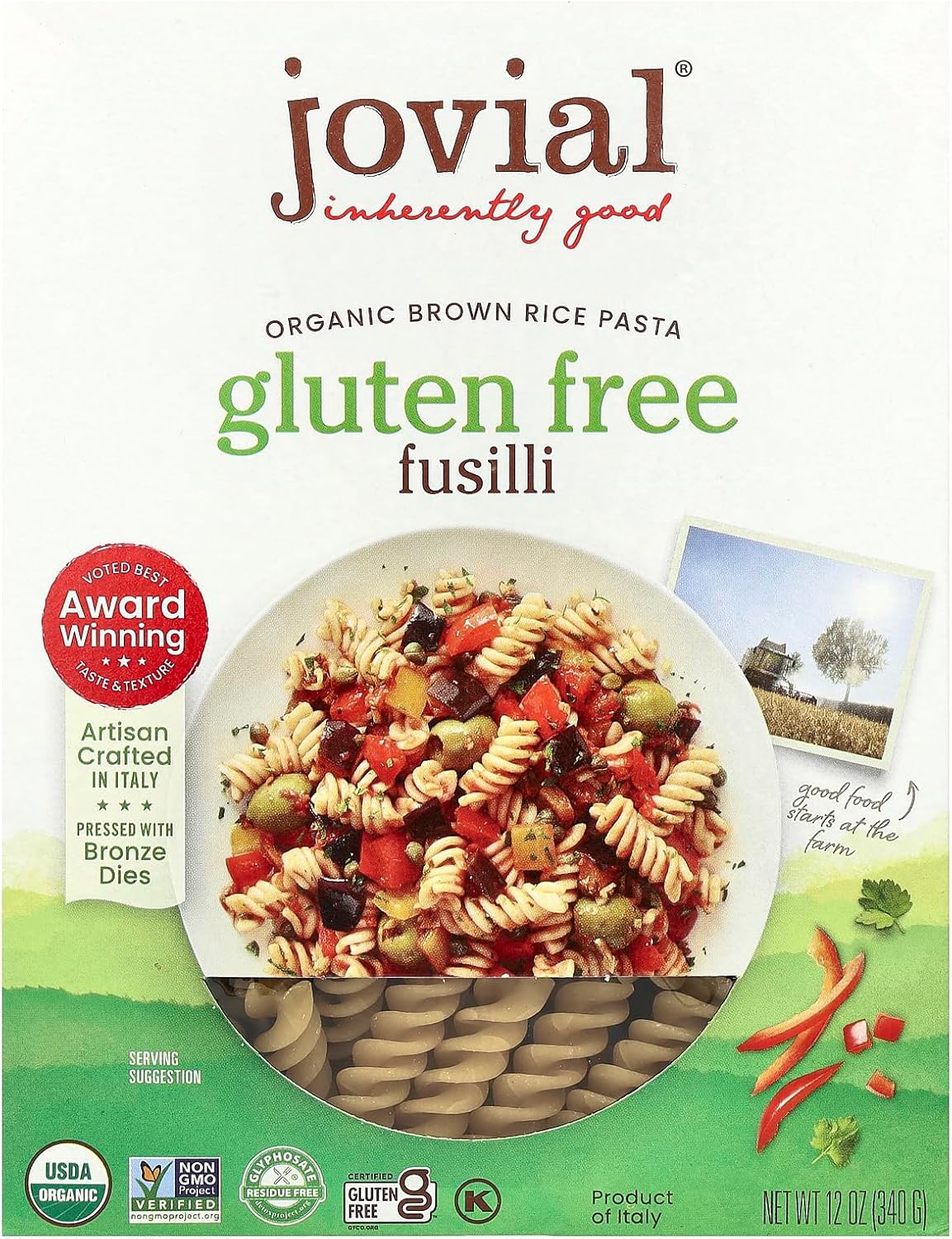 JOVIAL Organic Brown Rice Fusilli Pasta, 12 OZ