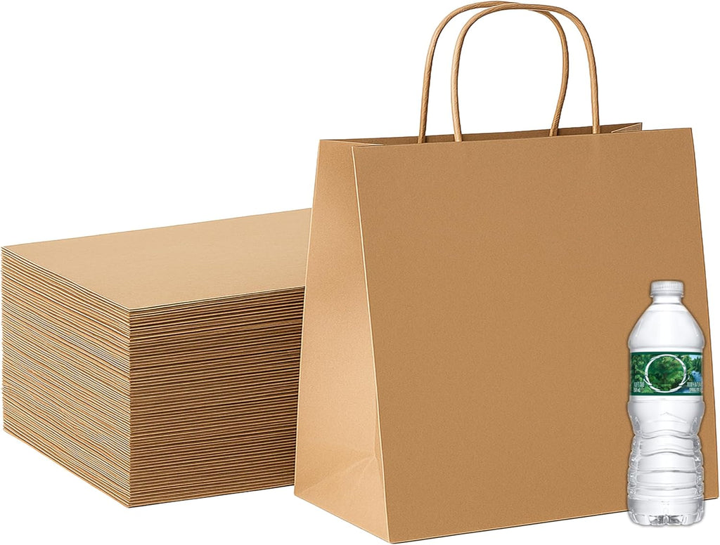 Brown Kraft Paper Lunch Bags with Handles – [25 Bags] x [12 x 10 x 7 Inch] Reusable & Recyclable, Strong for Meal Prep, To-Go, Takeout, Parties & Small Business Use (25, Wide Small)