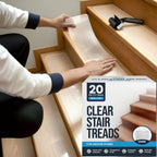 Clear Non Slip Stair Treads for Wooden Steps Indoor (20 Pack) - 30” x 6” Wide Transparent Peel and Stick Stair Treads Non Slip, Indoor Safety Strips for Wood Stairs, Stair Grips for Elderly and Pets