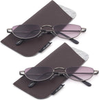 2 Pack Half Moon Shaped Frame Reading Glasses Spring Hinge Flat Top Slim Frame Men Women Tinted Outdoor Reading Glasses with Pouch Gunmetal +1.50