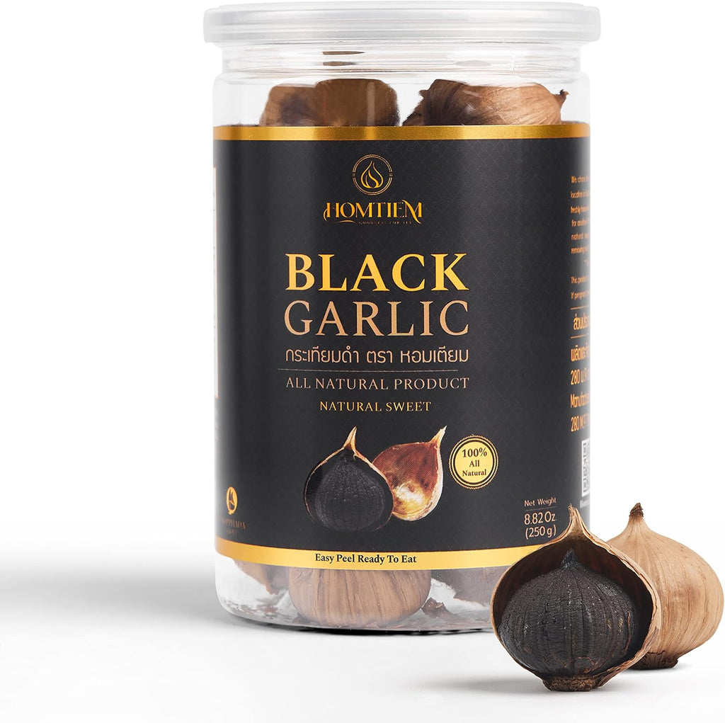 Homtiem Black Garlic 8.82 Oz (250g.), Whole Black Garlic Fermented for 90 Days, Super Foods, Non-GMOs, Non-Additives, High in Antioxidants, Ready to Eat for Snack Healthy, Healthy Recipes