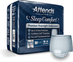 Attends Sleep Comfort Premium Overnight Underwear for Adults, Medium (34-44"), 18 Count – Maximum Absorbency, Breathable & Soft Incontinence Underwear for Nighttime Protection