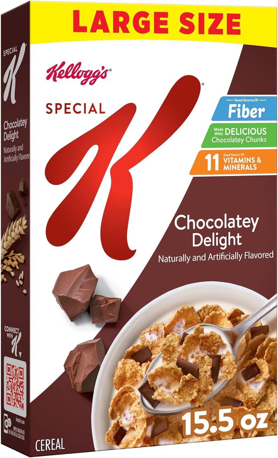 Kellogg's Special K Chocolatey Delight Breakfast Cereal, Good Source of Fiber, Large Size, 15.5 oz