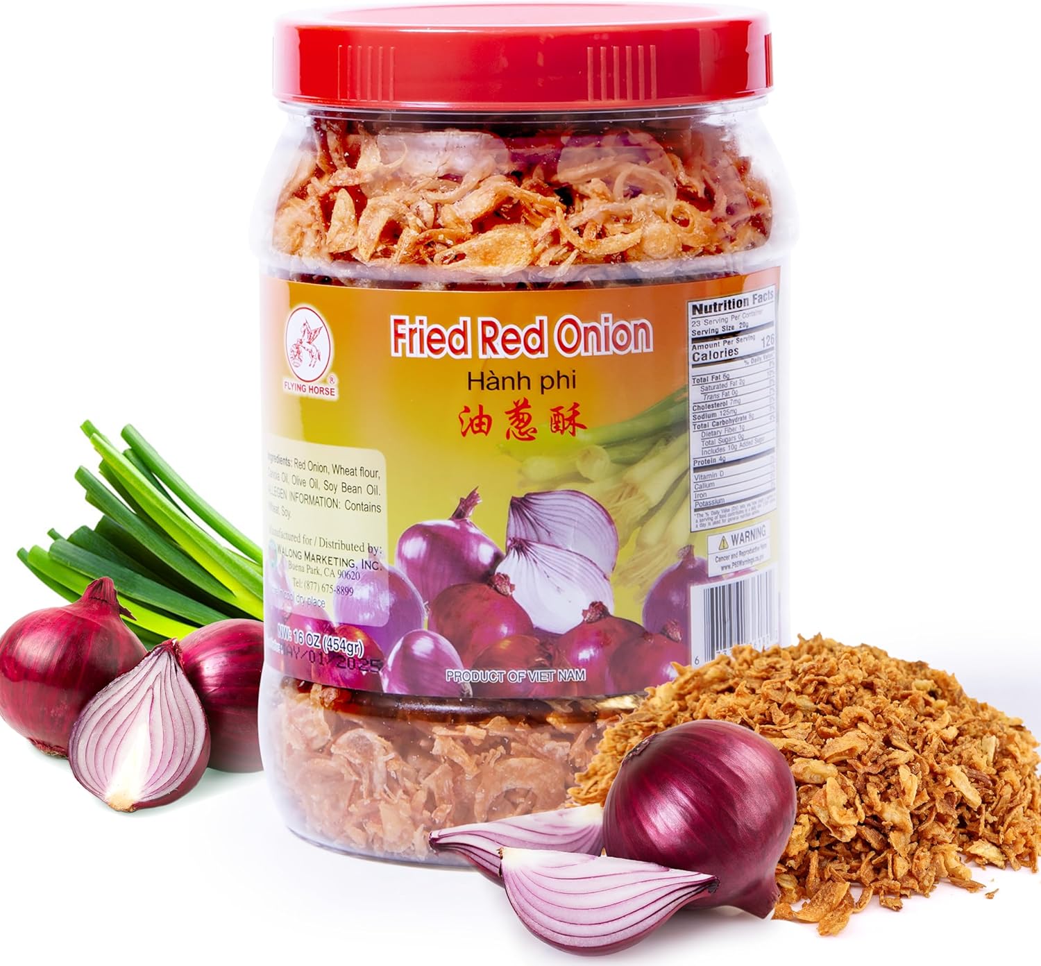 Flying Horse Crispy Fried Red Onion (Hanh Phi) – 16 oz (1 lb) | Golden Brown, Crunchy & Aromatic | Authentic Asian-Style Onion Topping for Noodles, Soups, Stir-Fries, Salads & More