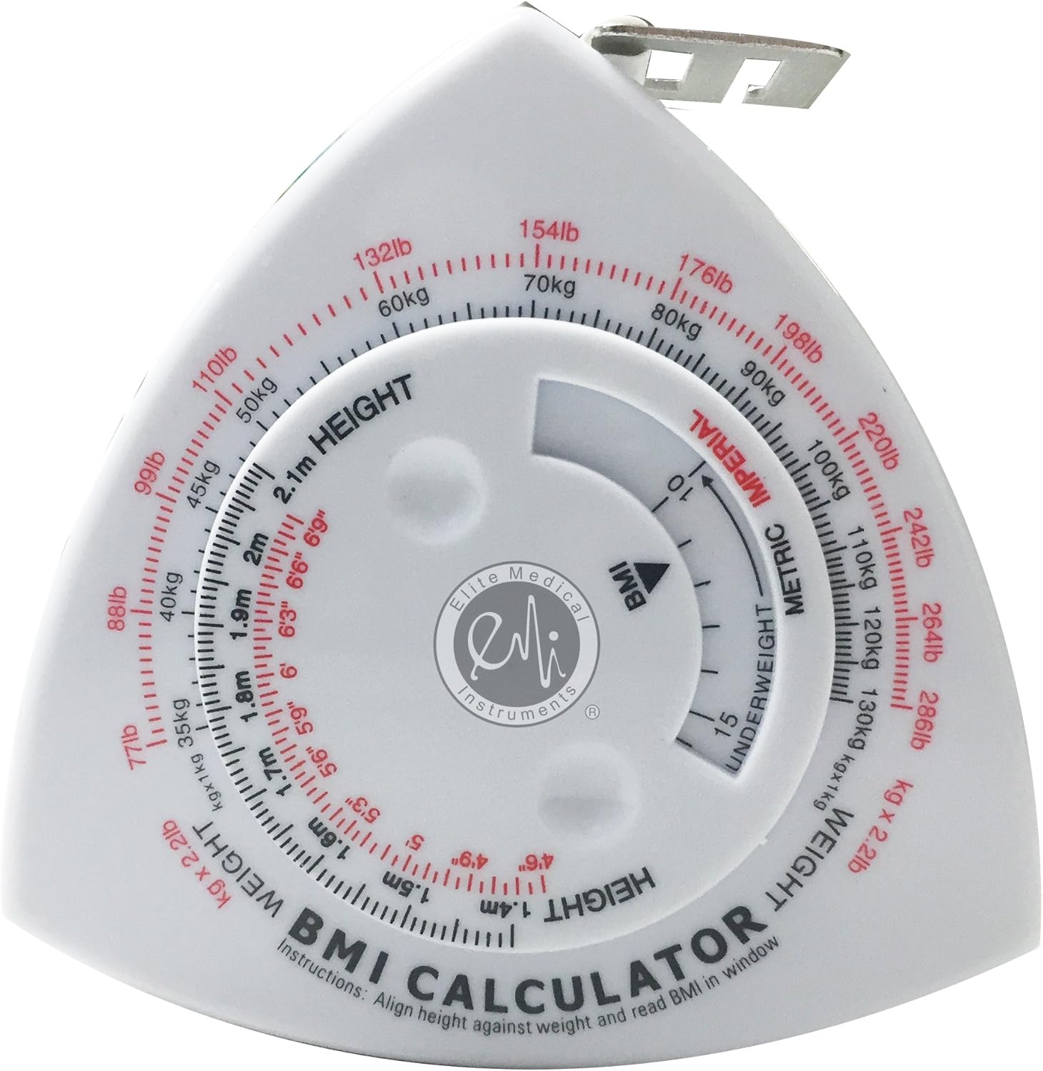 EMI Triangle BMI Body Mass Index Calculator and Body Tape Measure - 60" / 1.5 m ECB-301