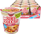 Nissin Cup Noodles Soup, Beef Flavor, Microwaveable Paper Cups, Instant Ramen, 2.25 Ounce (Pack of 12)