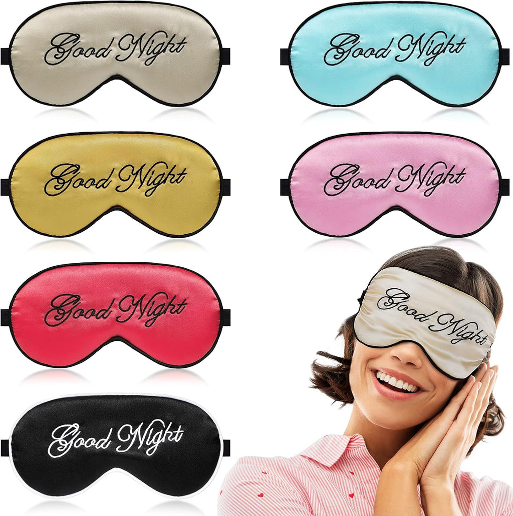 Syhood 6 Pieces Silk Sleep Eye Cover Masks Satin Eye Mask Soft Blindfold Sleeping Mask Adjustable Strap Blinder Night Eyeshade Cover for Women Men Night Travel Nap(Multicolor)