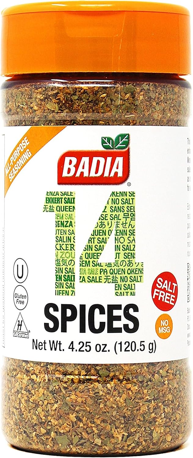 Badia 14 Spices Salt-Free All Purpose Seasoning, 4.25 oz – Savory Blend of Garlic, Onion, Herbs, Spices & Peppers