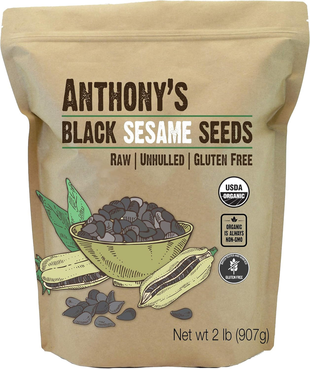 Anthony's Organic Black Sesame Seeds, 2 lb, Raw, Unhulled, Batch Tested & Verified Gluten Free, Keto Friendly