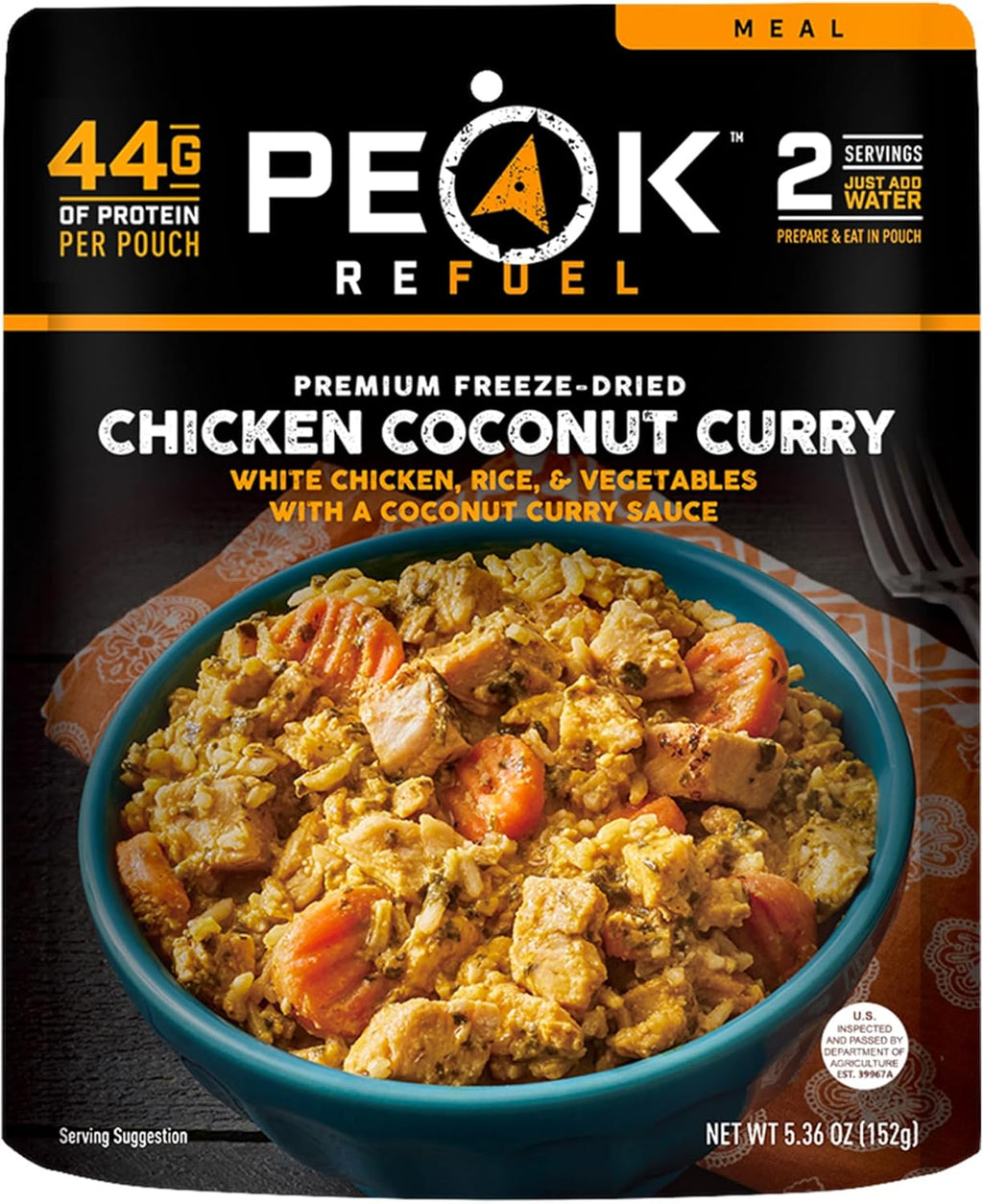 Peak Refuel Chicken Coconut Curry | Freeze Dried Backpacking and Camping Food | Amazing Taste & Quality | High Protein | Real Meat | Quick Prep (2 Serving Pouch)