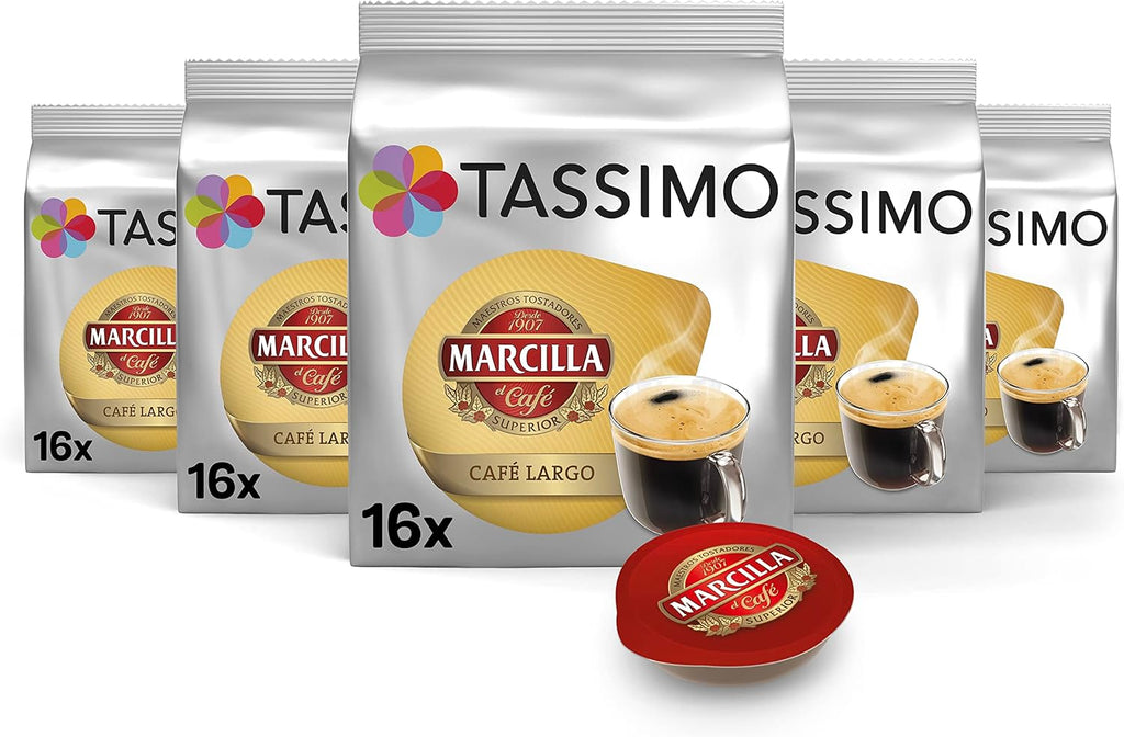 Tassimo Marcilla Cafe Largo Large Breakfast Coffee Capsules T-Discs 5 Pack, 80 Drinks