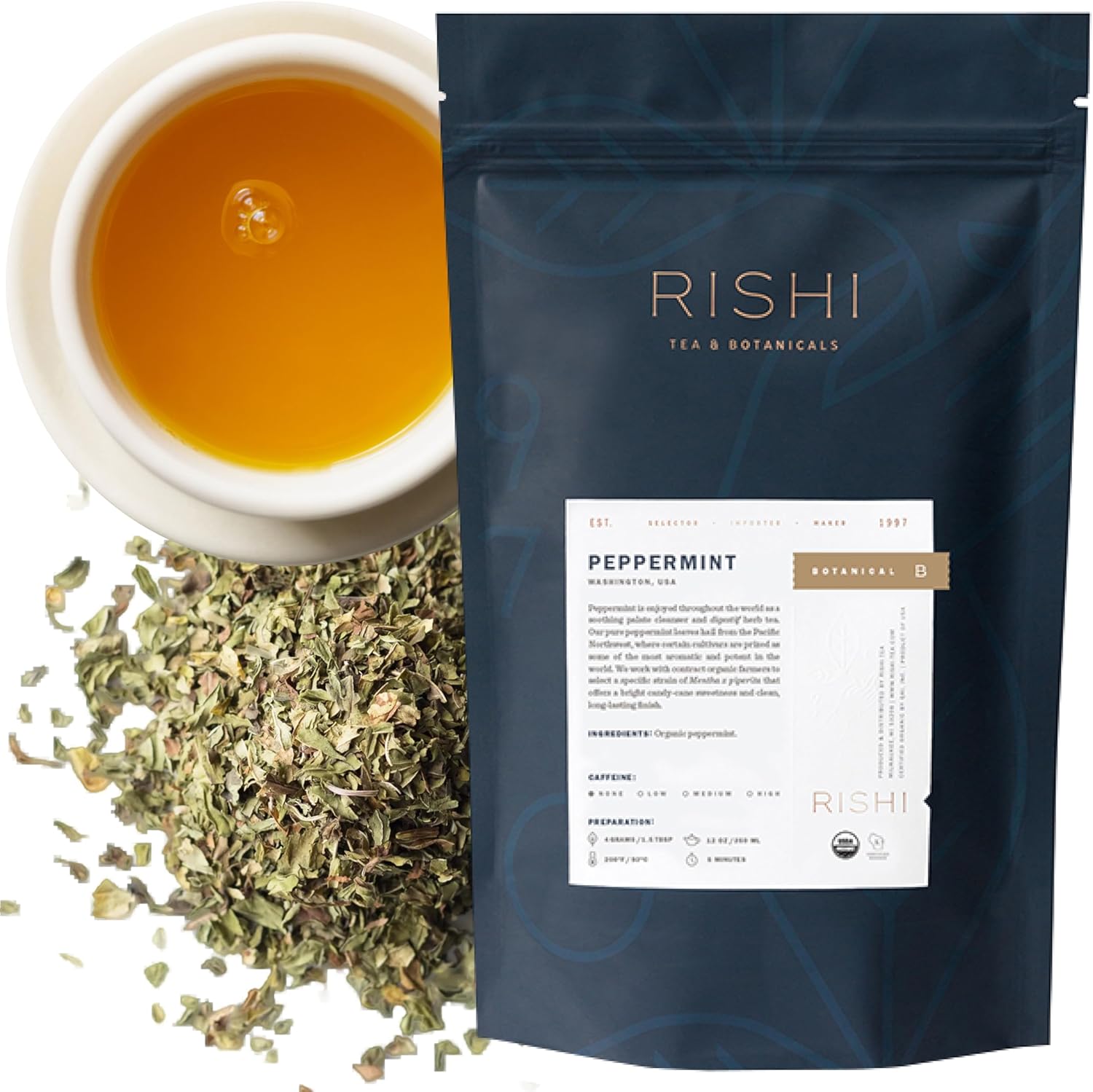 Rishi Tea Peppermint Herbal Tea - Organic, Caffeine Free Loose Leaf Tea, Calming Sweet & Cooling Pure Peppermint Tea Leaves - 4 Ounces, 28+ Servings