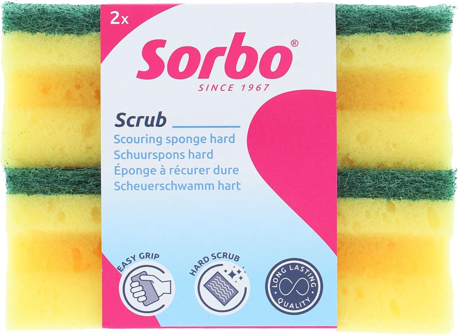 Sorbo Extra Large Scouring Sponges, Extra Strong Cleaning sponges for deep Cleaning, Pack of 2 Long Lasting sponges with Easy Grip Shape for Comfort When in use