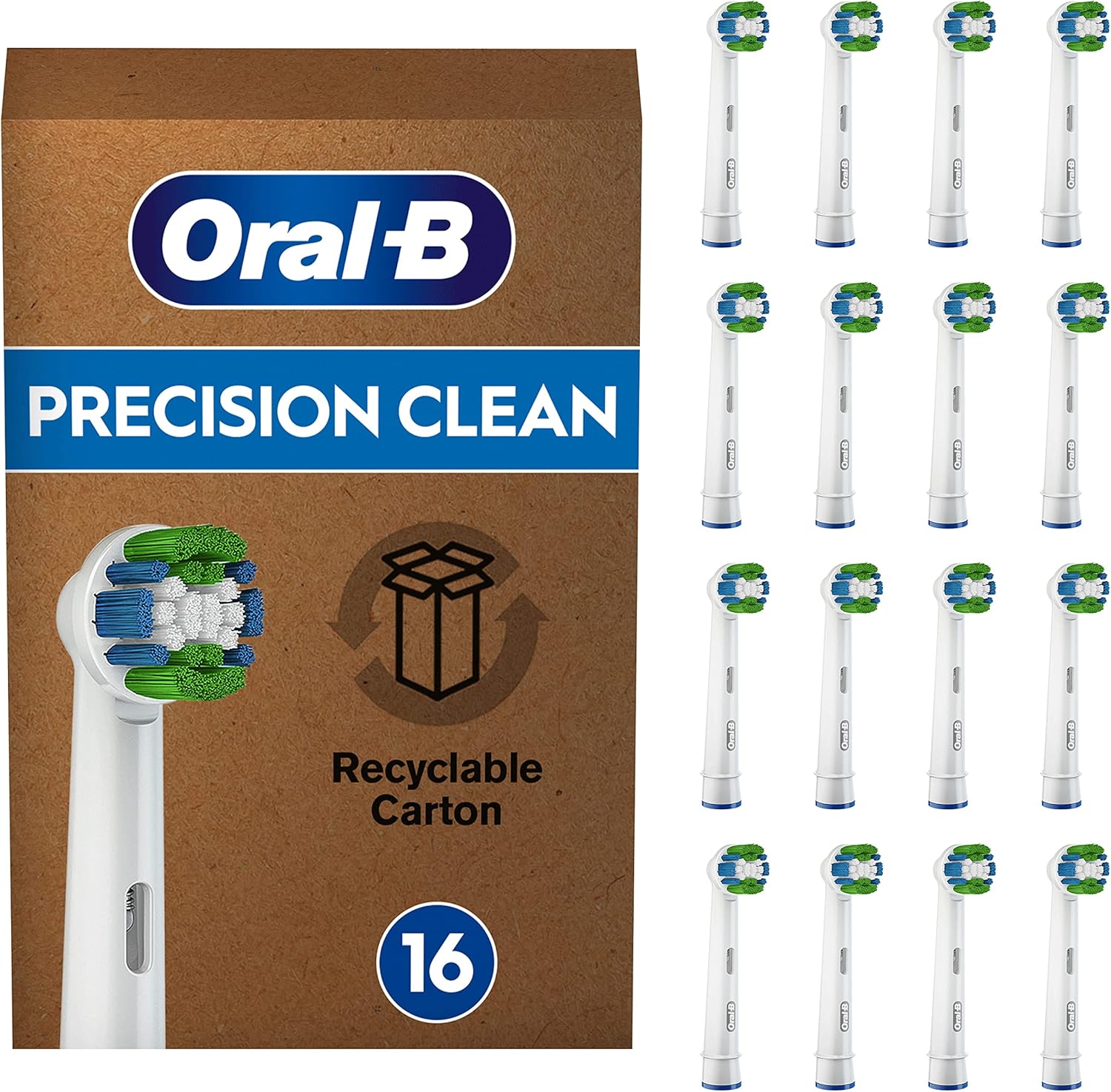 Oral-B Precision Clean 16 Piece Electric Toothbrush Heads with CleanMaximiser Bristles for Optimal Teeth Care, Oral-B Toothbrushes, Mailbox Pack