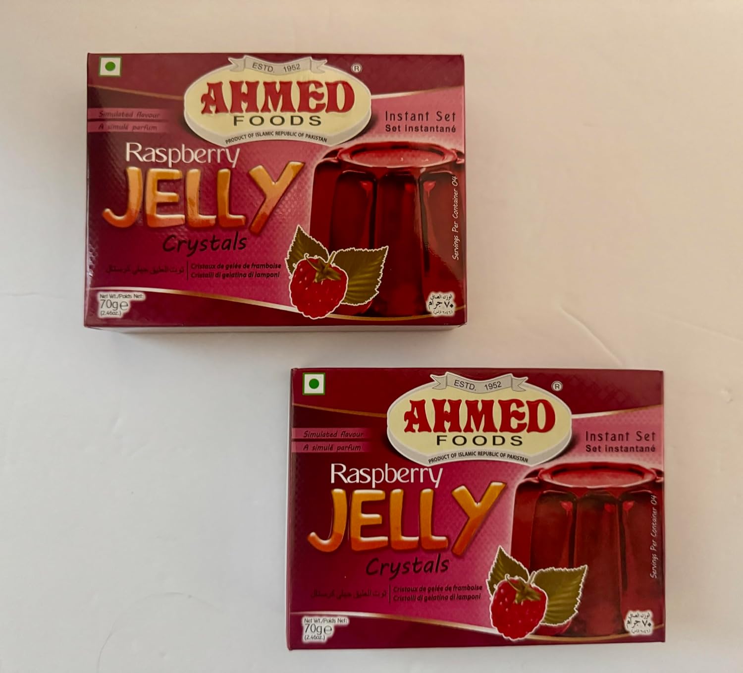 Ahmed Foods Raspberry Jelly Crystals, Instant Set Jello 70g (2 Packs) - Certified Halal