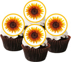 48 Sunflower Edible Cupcake Toppers, Wafer Card Cupcake Decorations, Mini Sunflower Edible Cake Decorations, Sunflower Cake Toppers - 48 x 1.18 Inch 3cm Uncut