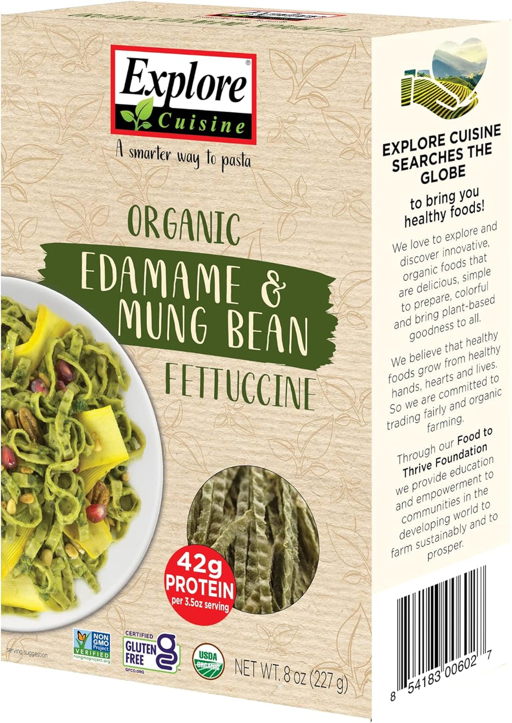 Explore Cuisine Organic Edamame & Mung Bean Fettuccine - 8 oz, Pack of 2 - Easy-to-Make Pasta - High in Plant-Based Protein - Non-GMO, Gluten Free, Vegan, Kosher - 8 Total Servings