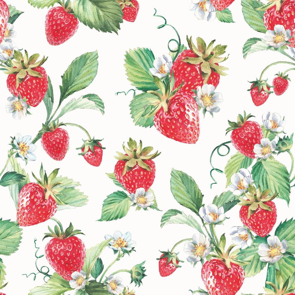 Garden Strawberries Paper Beverage Napkins, 40 Count, White with Fruity Floral Print, for Summer Parties and Picnics