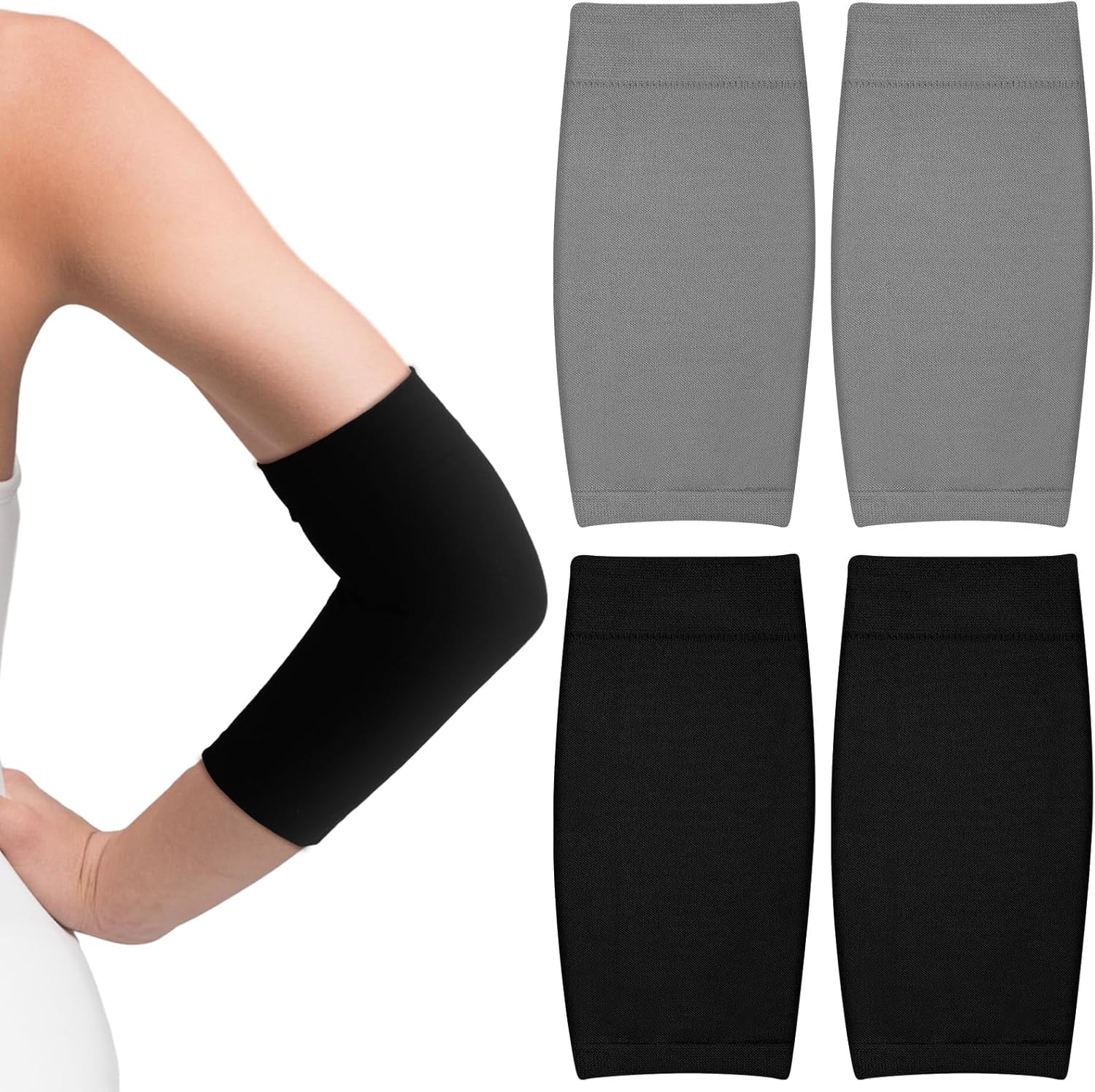 Vicenpal 2 Pairs Tattoo Cover up Sleeve Forearm Arm Sleeves for Women Men Compression Tattoo Upper Arm Cover(Gray, Black)