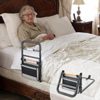 C1 Fold Pro Bed Rails for Elderly Adults Safety - Sensor Light & Storage Pocket, 180° One-Hand Folding Bed Side Rails, Sturdy up to 350 Lbs, Adjustable Height Fit King Queen Full Twin