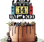 Level 14 Unlocked Cake Topper, Happy 14th Birthday Cake Topper, Video Game Controller Theme Birthday Party Decoration, Glitter Level 14th Game Theme for Kids Boy Girl Bday Party Decorations