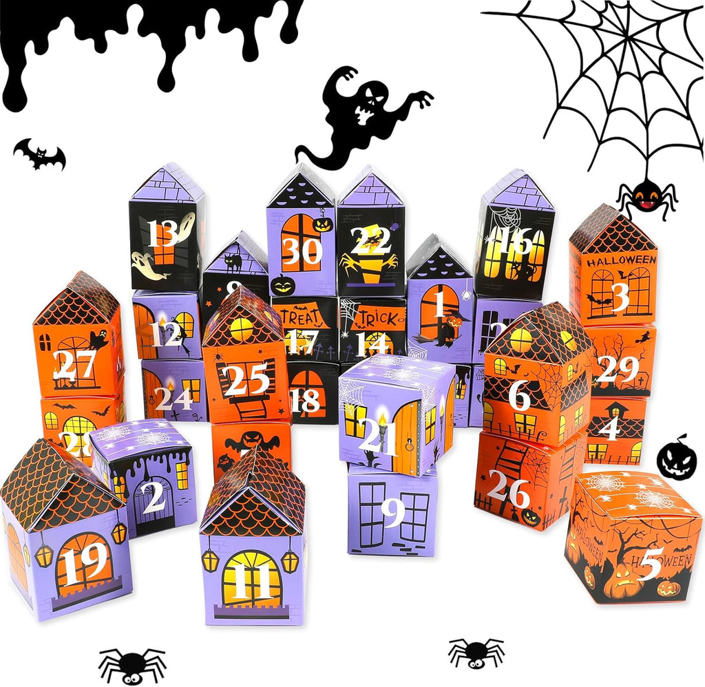 HOWAF Halloween Advent Countdown Candy Boxes Castle Countdown Calendar Decorations Treat Boxes Holiday CountDown to 31 Days Halloween Goodie Boxes Halloween Countdown Calendar for Halloween Party