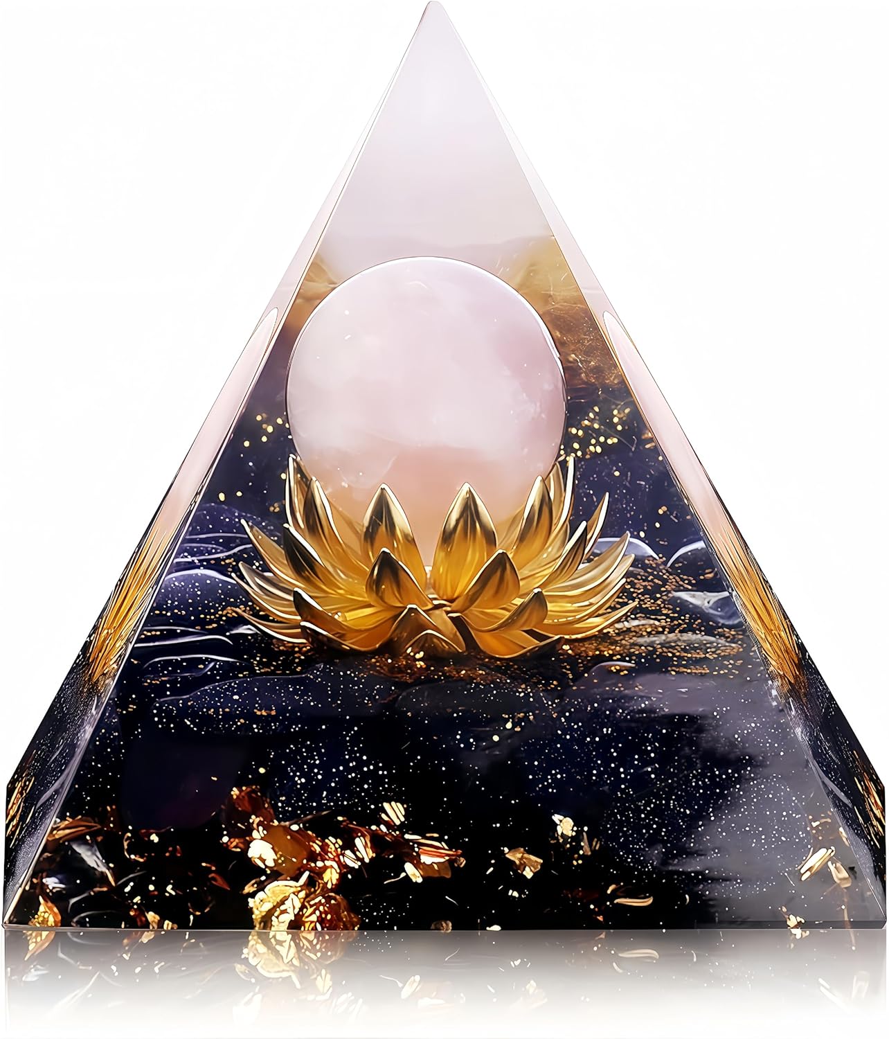 New Inspirational Crystal Pyramid Orgone Pyramids Flower of Life Rose Quartz with Blue Standstone Reiki Charged Energy Pyramid Generator for Protection Meditation Orgonite Pyramids