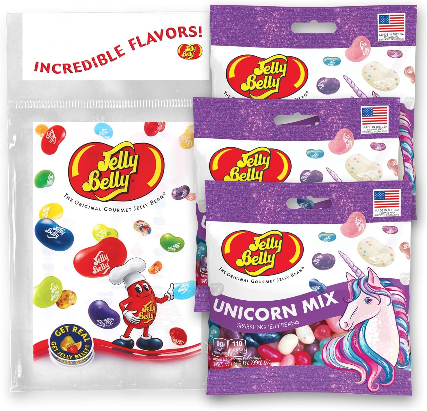 Jelly Belly Unicorn Mix Jelly Beans, 3.5 oz Grab & Go Bags - Pack of 3 sold in Jelly Belly Bag