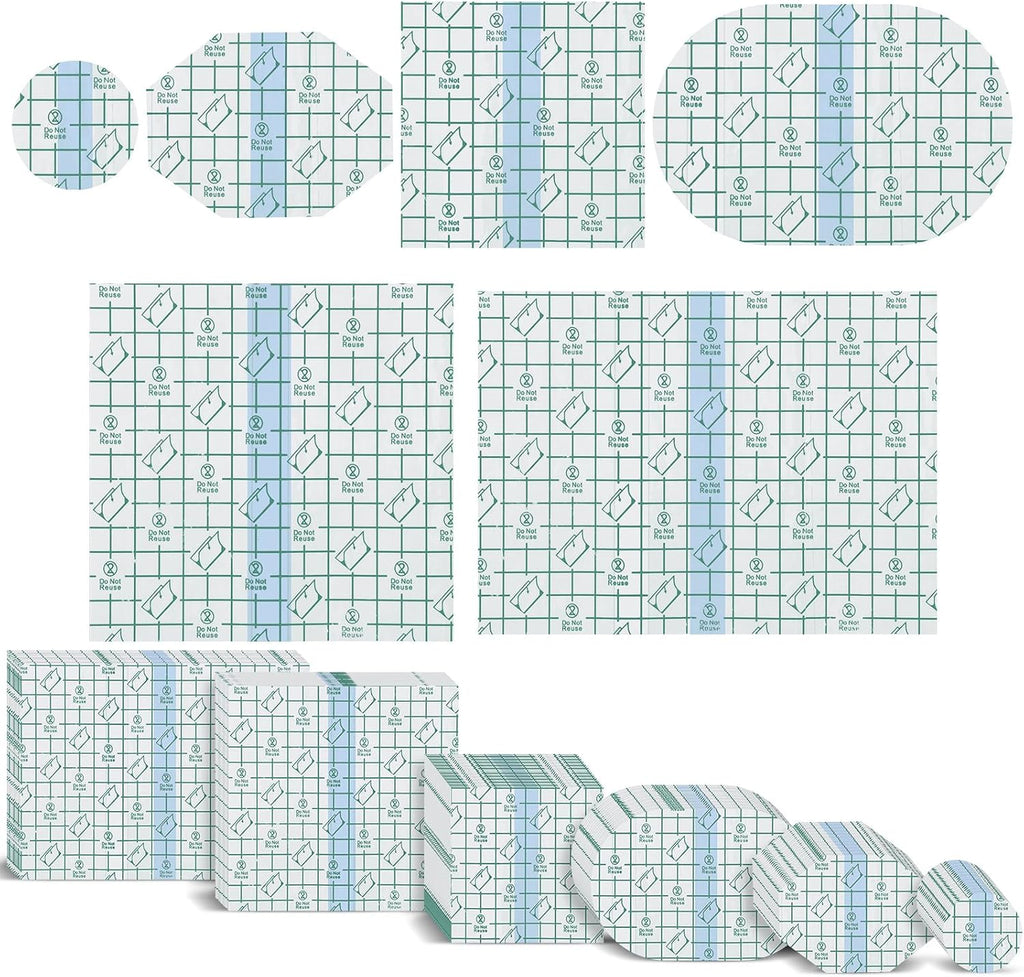 Geiserailie 150 Pcs Waterproof Bandage Adhesive Protective Clear Dressing Tape for Tattoo Shower Patch Variety Pack Film Cover Aftercare Transparent Stretch Adhesive for Swimming Shower