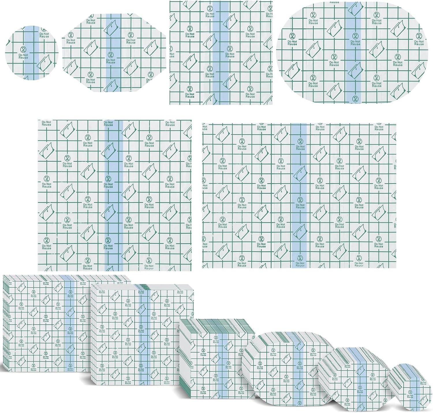 Geiserailie 150 Pcs Waterproof Bandage Adhesive Protective Clear Dressing Tape for Tattoo Shower Patch Variety Pack Film Cover Aftercare Transparent Stretch Adhesive for Swimming Shower