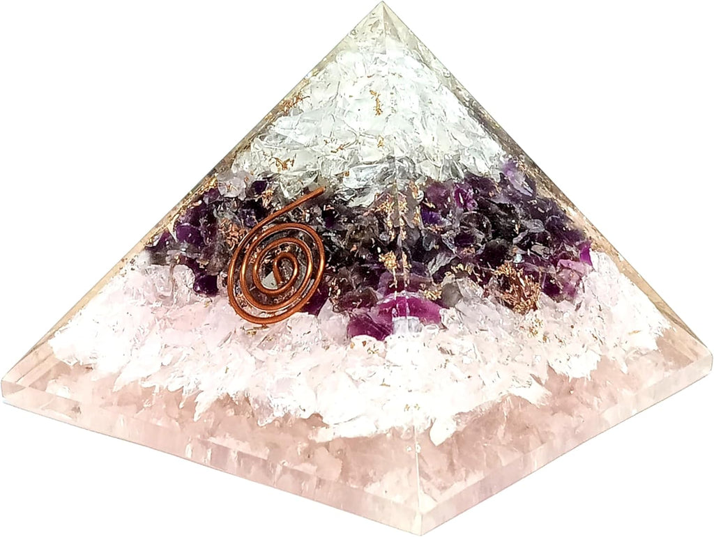 Jet International Rose Quartz Crystal Amethyst Unique Chakra Orgone Pyramid Crystal Gemstones Copper Metal Mix Rare Healing Positive Energy Tetrahedron Sacred Geometry Memory Concentration
