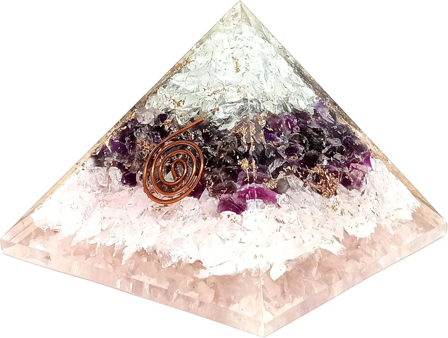 Jet International Rose Quartz Crystal Amethyst Unique Chakra Orgone Pyramid Crystal Gemstones Copper Metal Mix Rare Healing Positive Energy Tetrahedron Sacred Geometry Memory Concentration