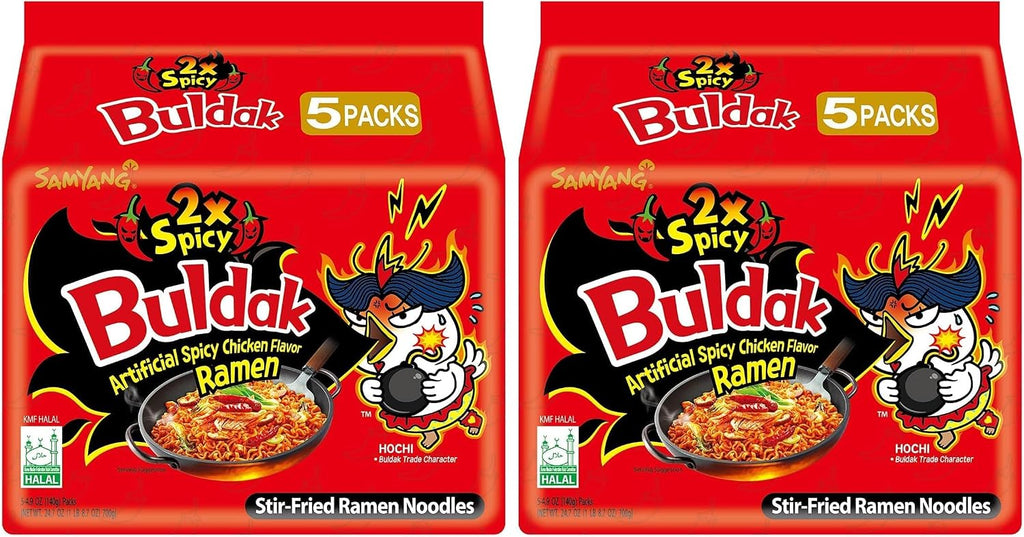 Samyang Buldak Hot Chicken Ramen, Korean Stir-Fried Instant Noodle, 2X Spicy, 4.94 OZ(140g), (Pack of 10)