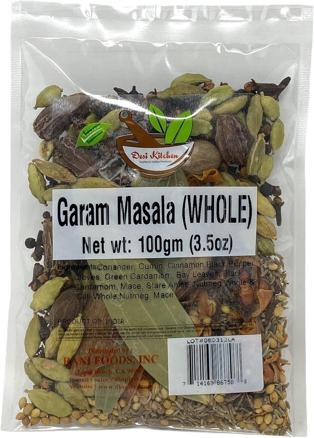 Desi Kitchen Garam Masala Whole 11 Whole Indian Spices Blend 100gm (3.5oz) All Natural