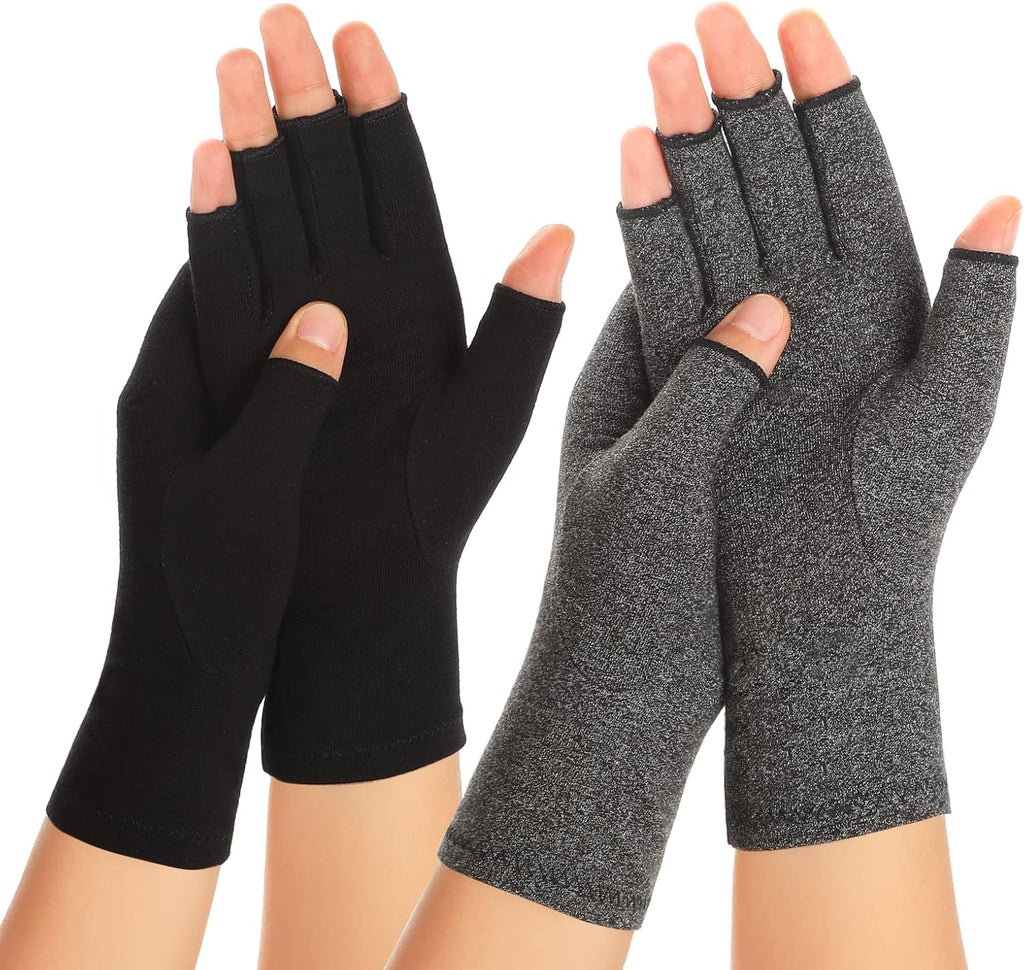 2 Pairs Arthritis Compression Gloves for Women Men, Carpal Tunnel Pain Relief, Fingerless for Typing Both Hands