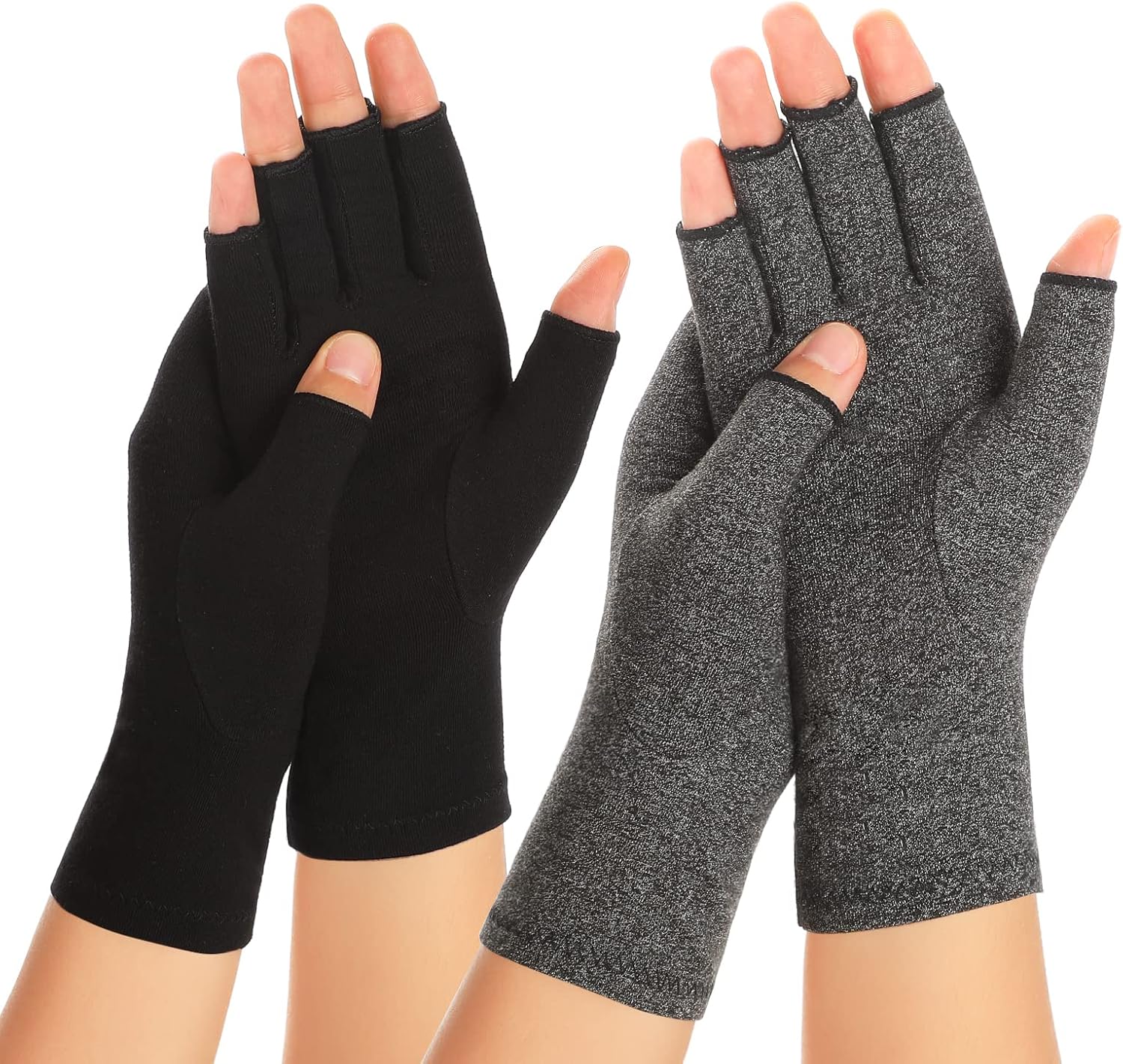 2 Pairs Arthritis Compression Gloves for Women Men, Carpal Tunnel Pain Relief, Fingerless for Typing Both Hands