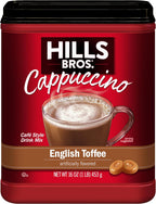 Hills Bros. Cappuccino Mix–Rich, Frothy Coffeehouse-Tasting Instant Drink Mix–Quick and Easy Preparation–Perfect for Hot & Iced Drinks & Creaming Coffee – English Toffee, 1 Pack of 16oz