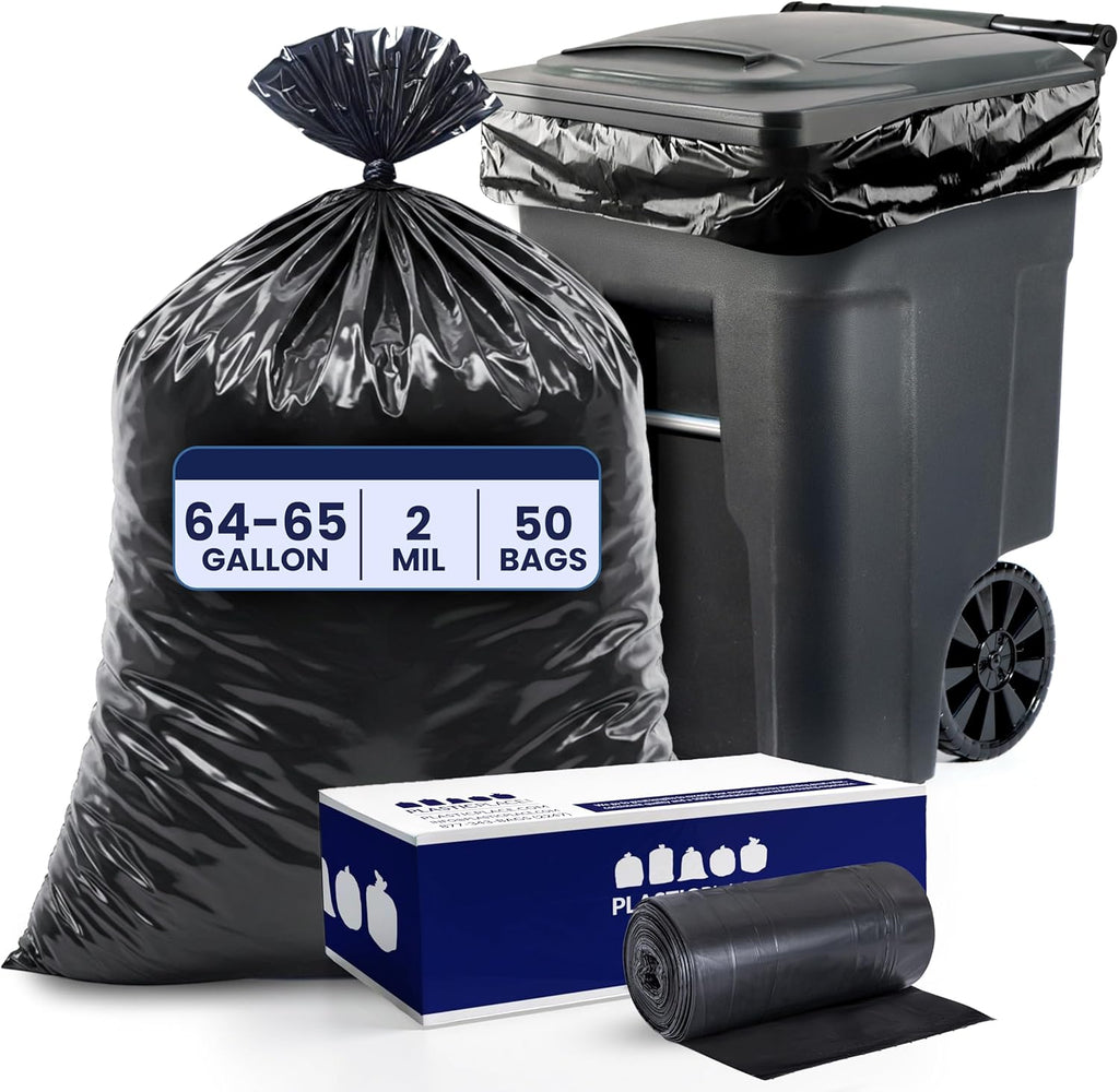 Plasticplace 64-65 Gallon Trash Can Liners for Toter │ 2.0 Mil │ Black Heavy Duty Garbage Bags │ 50” x 60” (50 Count)