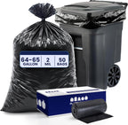 Plasticplace 64-65 Gallon Trash Can Liners for Toter │ 2.0 Mil │ Black Heavy Duty Garbage Bags │ 50” x 60” (50 Count)