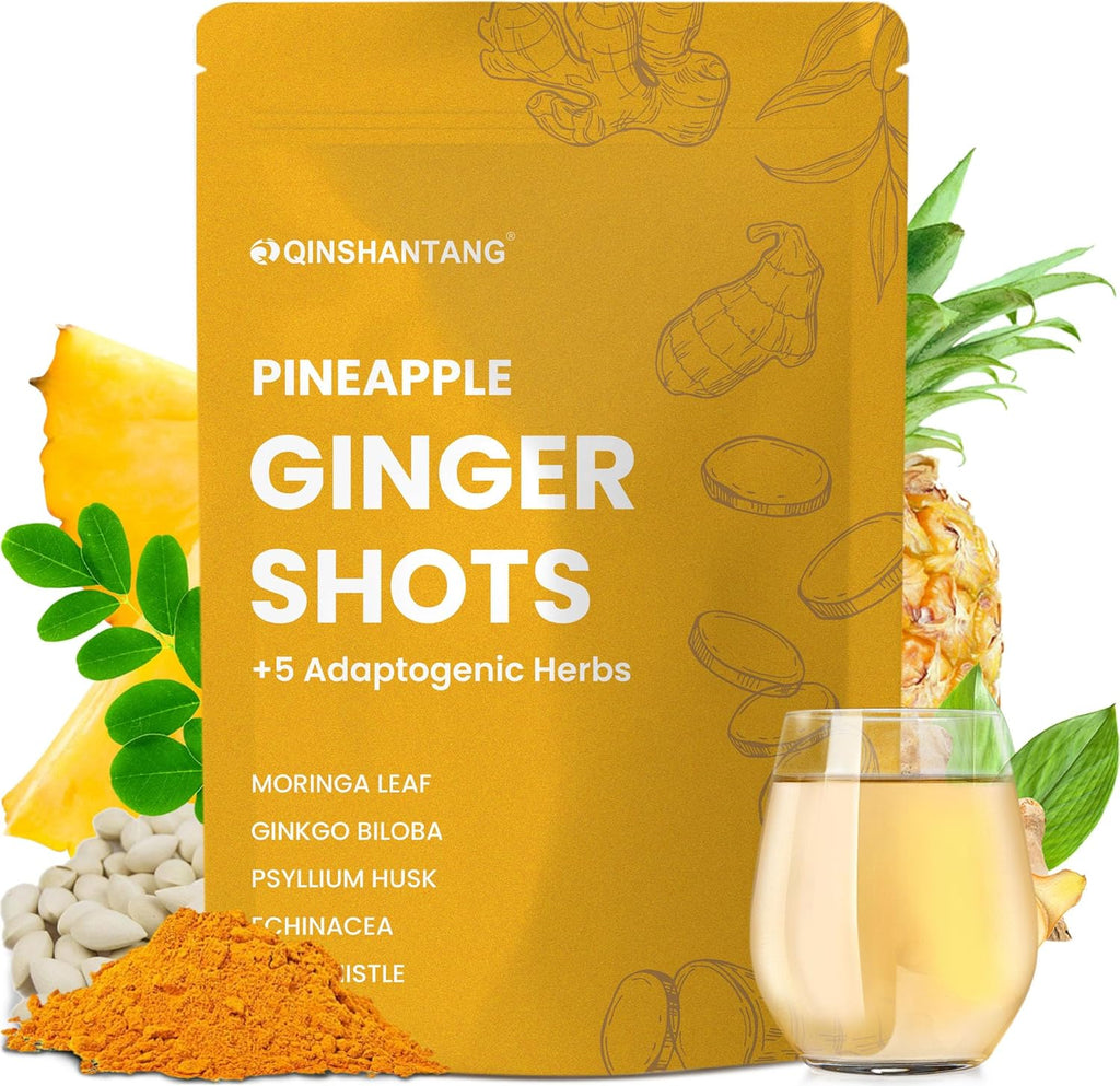 Pineapple Ginger Shots, Ginger Powder | Turmeric Supplement, Magnesium, Vitamin C, D, B12 | Digestive Health & Antioxidant | Gluten Free, Non-GMO | 6.35 Oz, Spoon Provided