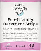 LAZY COCONUTS Eco Friendly, Plant Powered Laundry Detergent Strips - Fragrance Free, Unscented, Ultra Concentrated, Earth Friendly No Plastic - Lightweight and Perfect For Home, Dorms, Travel, Camping