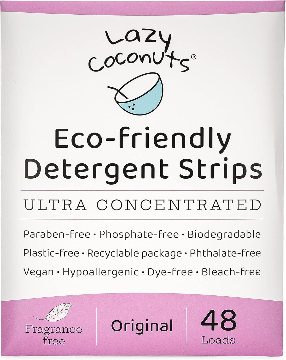 LAZY COCONUTS Eco Friendly, Plant Powered Laundry Detergent Strips - Fragrance Free, Unscented, Ultra Concentrated, Earth Friendly No Plastic - Lightweight and Perfect For Home, Dorms, Travel, Camping