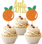 24 PCS Little Cutie Cupcake Toppers Glitter Orange Cupcake Picks for Citrus Theme Baby Shower Kids Birthday Party Cake Decorations Supplies