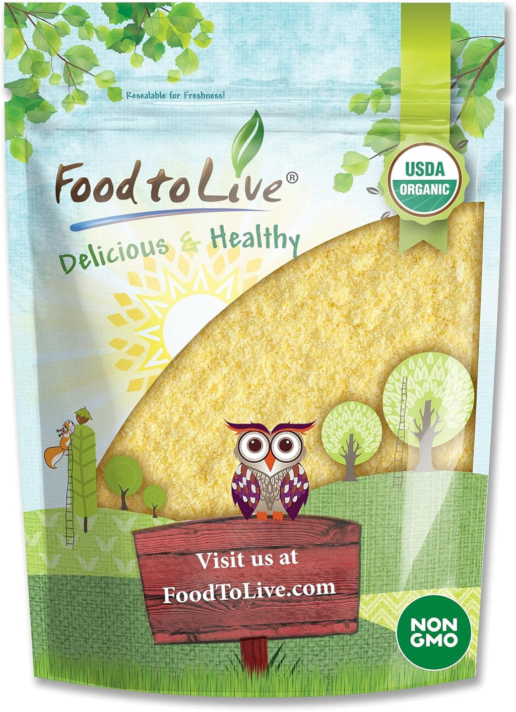 Food to Live Organic Corn Flour, 2.5 Pounds Non-GMO, Whole Grain, Finely Ground Meal, Vegan, Kosher, Bulk Yellow Milled Maize. Great for Cooking and Baking Cornbread, Pancakes, and Tortillas.