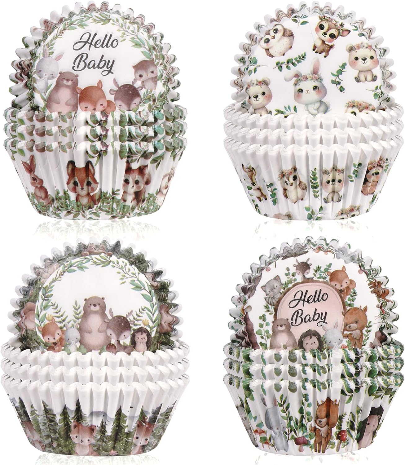 200 Pieces Woodland Cupcake Liners, Forest Animal Standard Size Paper Baking Cups, Cute Jungle Safari Creatures Muffin Cupcake Wrappers for Birthday Baby Shower Camping Party Decor Boy Girl
